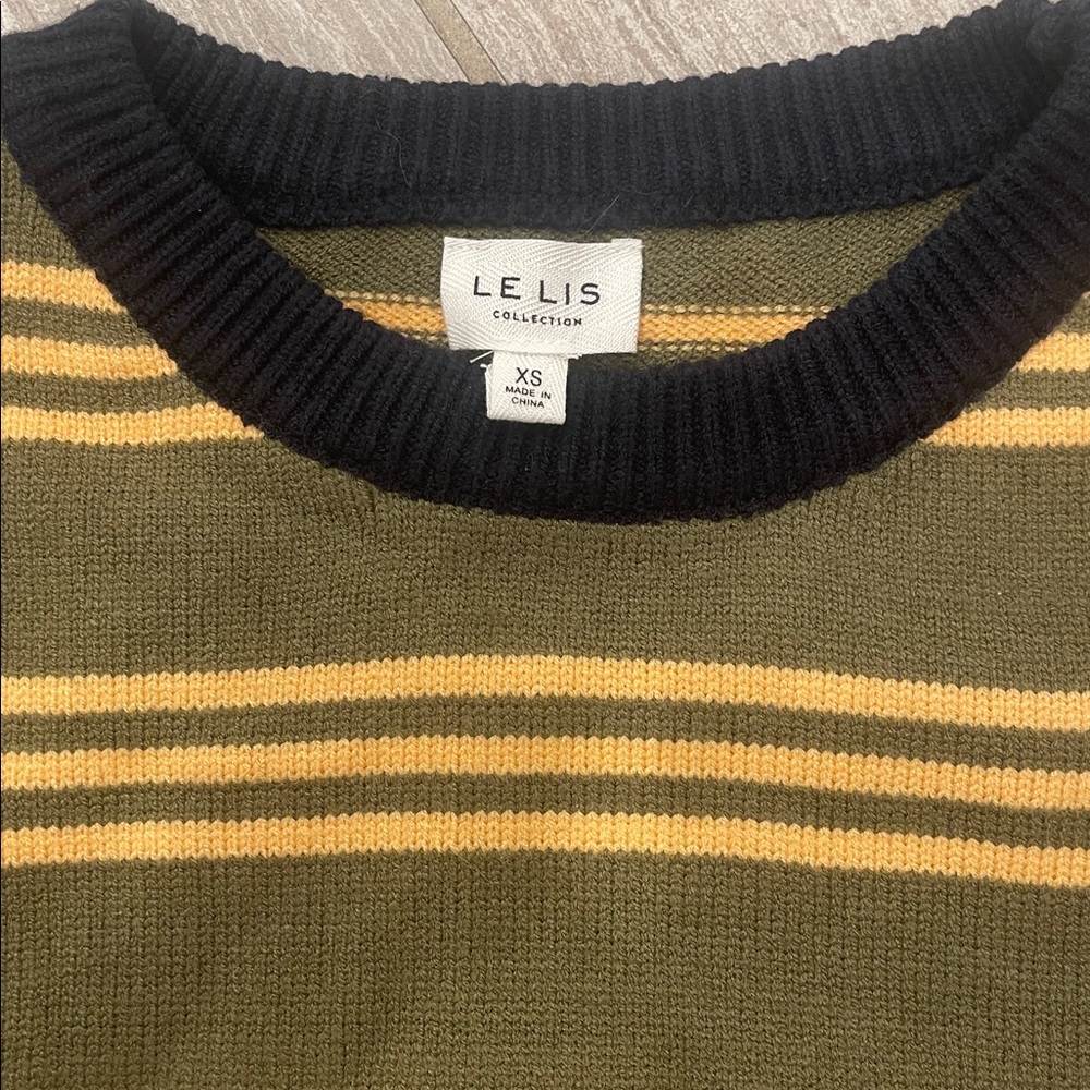 Le Lis Olive and Yellow Striped Crewneck Sweater - Picture 2 of 2
